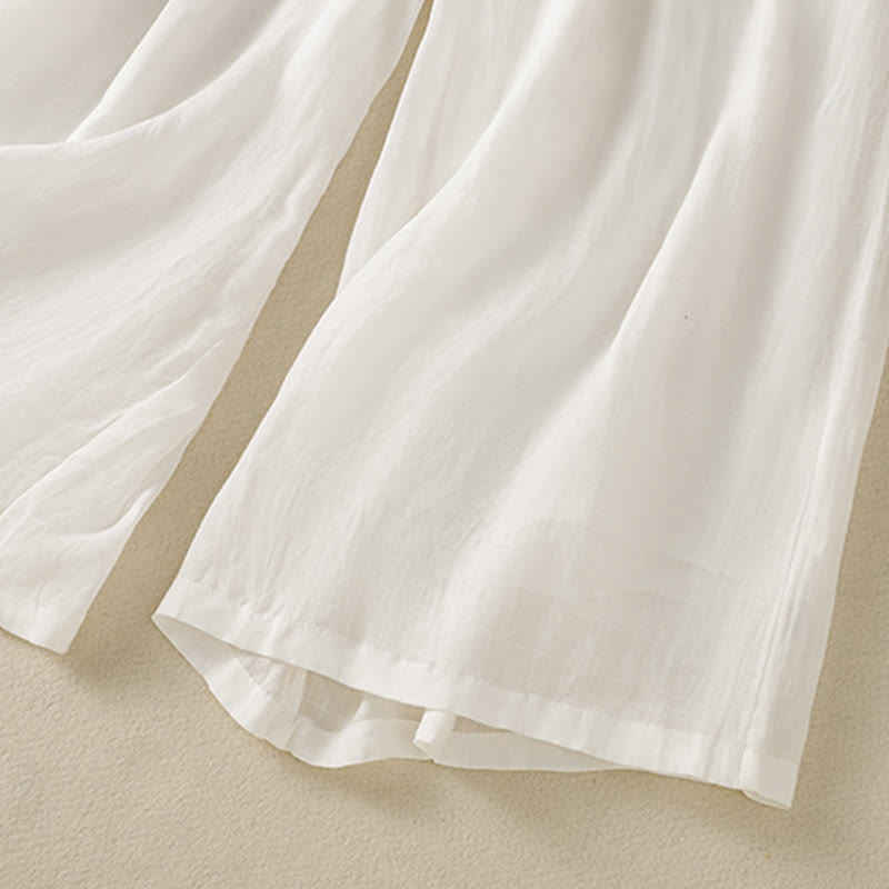 Buddha Stones Commute Embroidery Drawstring Women's Cotton Wide Leg Pants With Pockets - image 32