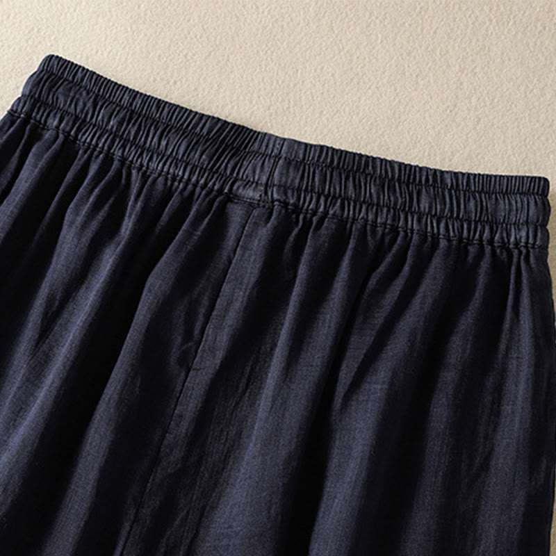 Buddha Stones Commute Embroidery Drawstring Women's Cotton Wide Leg Pants With Pockets - image 6