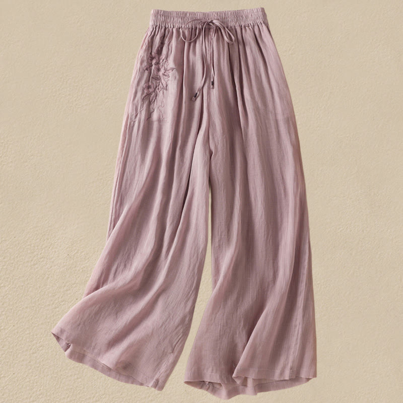 Buddha Stones Commute Embroidery Drawstring Women's Cotton Wide Leg Pants With Pockets - RosyBrown - US8-10,UK/AU12-14,EU40-42 (2XL) - image 33