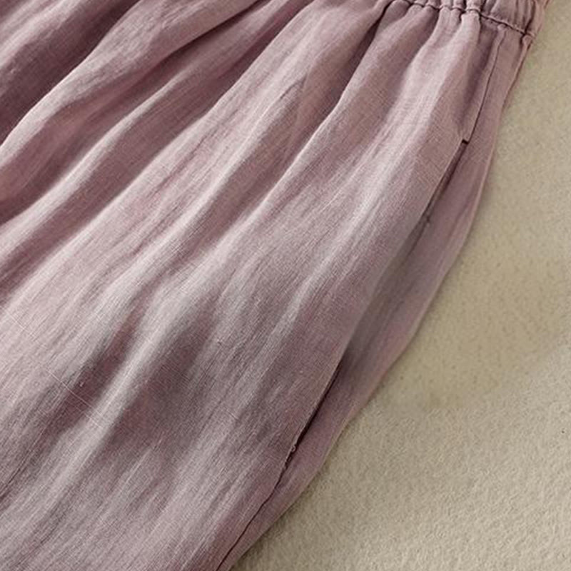 Buddha Stones Commute Embroidery Drawstring Women's Cotton Wide Leg Pants With Pockets - image 40