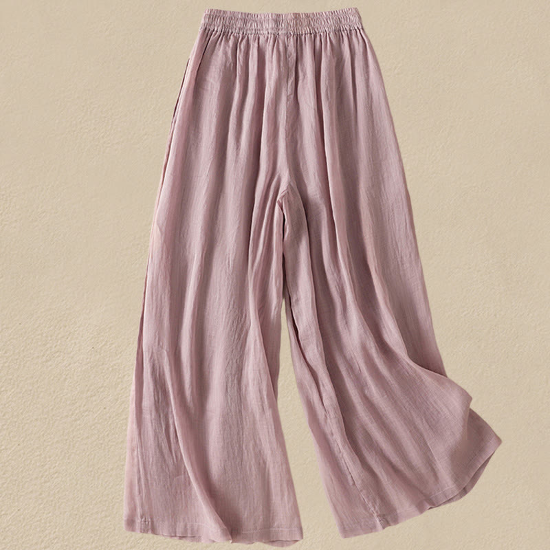 Buddha Stones Commute Embroidery Drawstring Women's Cotton Wide Leg Pants With Pockets - image 34