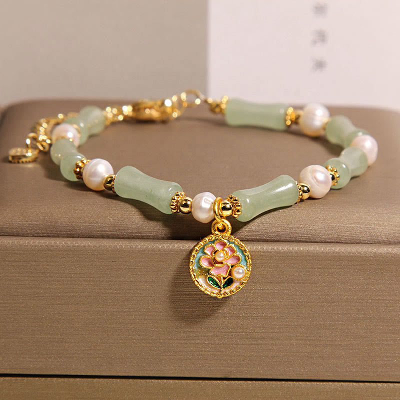 Buddha Stones Natural Bamboo Flower Green Aventurine Pearl Balance Bracelet - Green Aventurine(Wrist Circumference: 18-22cm) - image 1