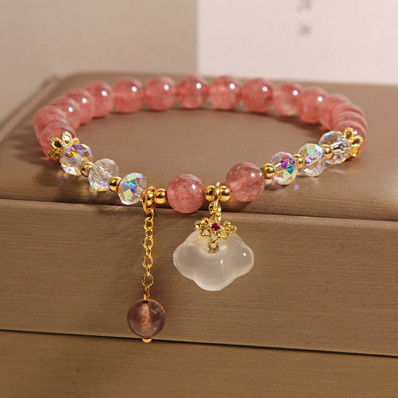 Buddha Stones Auspicious Clouds Strawberry Quartz White Agate White Crystal Positive Bracelet - image 2