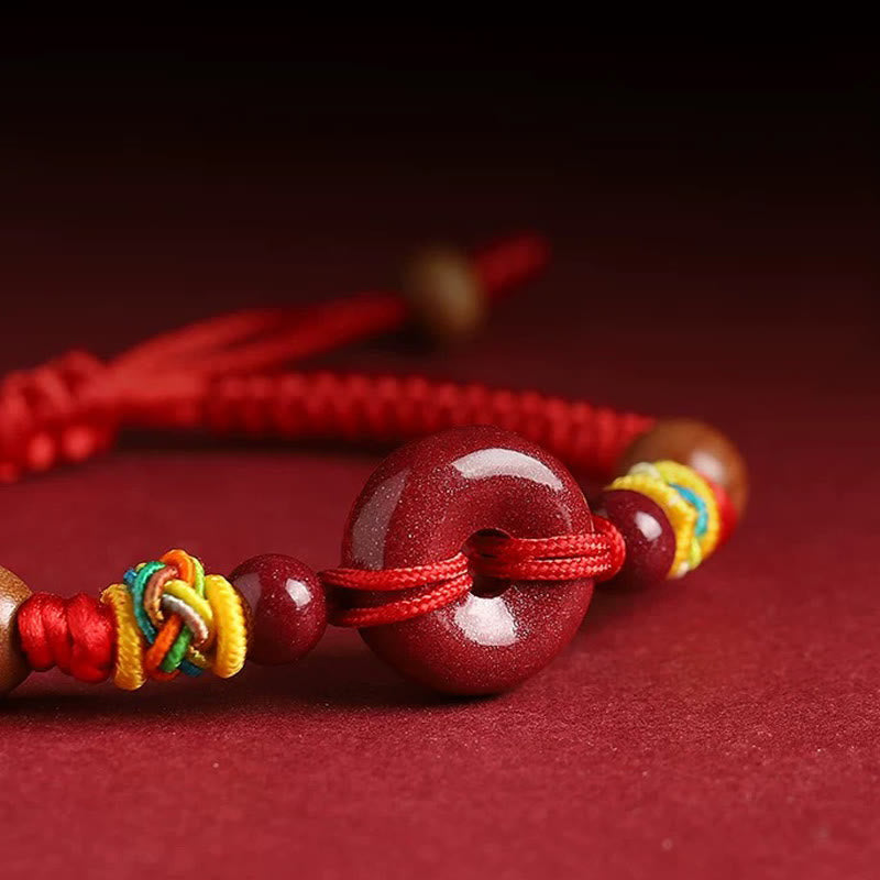 Bracelet de protection Foviel en fil rouge, bois de pêcher, boucle de paix et cinabre pour adulte et enfant