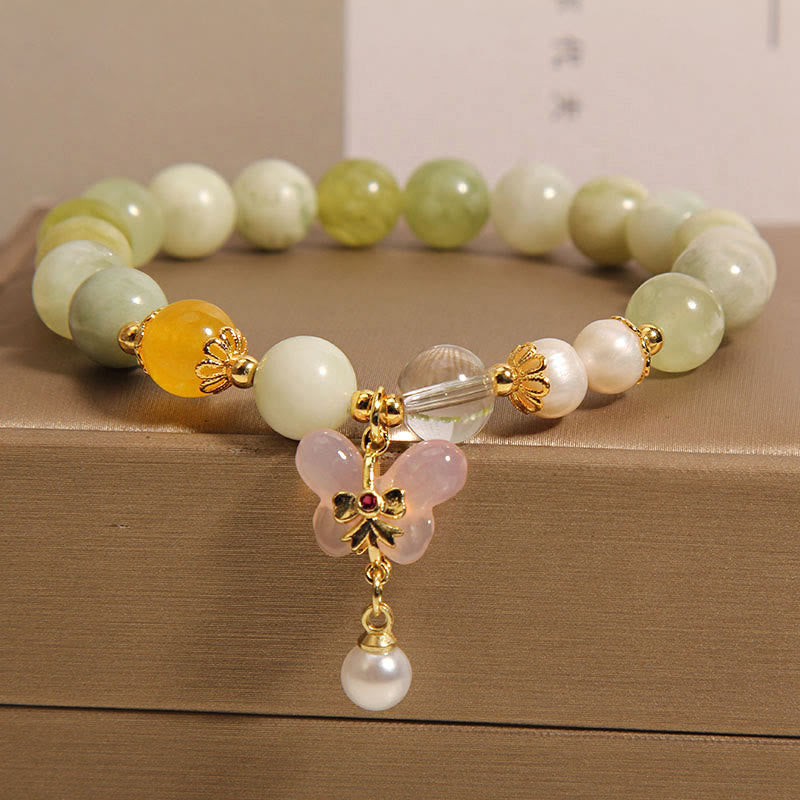 Buddha Stones Natural Butterfly Serpentine Jade Yanyuan Agate Luck Bracelet - image 2