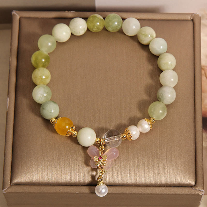 Buddha Stones Natural Butterfly Serpentine Jade Yanyuan Agate Luck Bracelet - image 5
