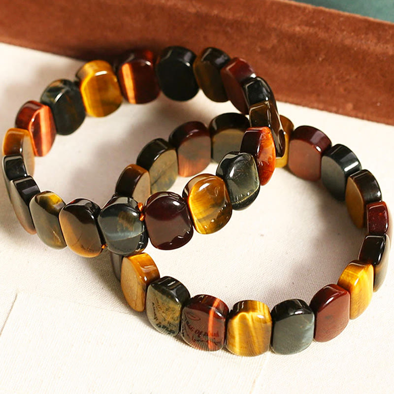 Foviel Natürliche farbige Tigerauge Oval Perlen Stärke Armband