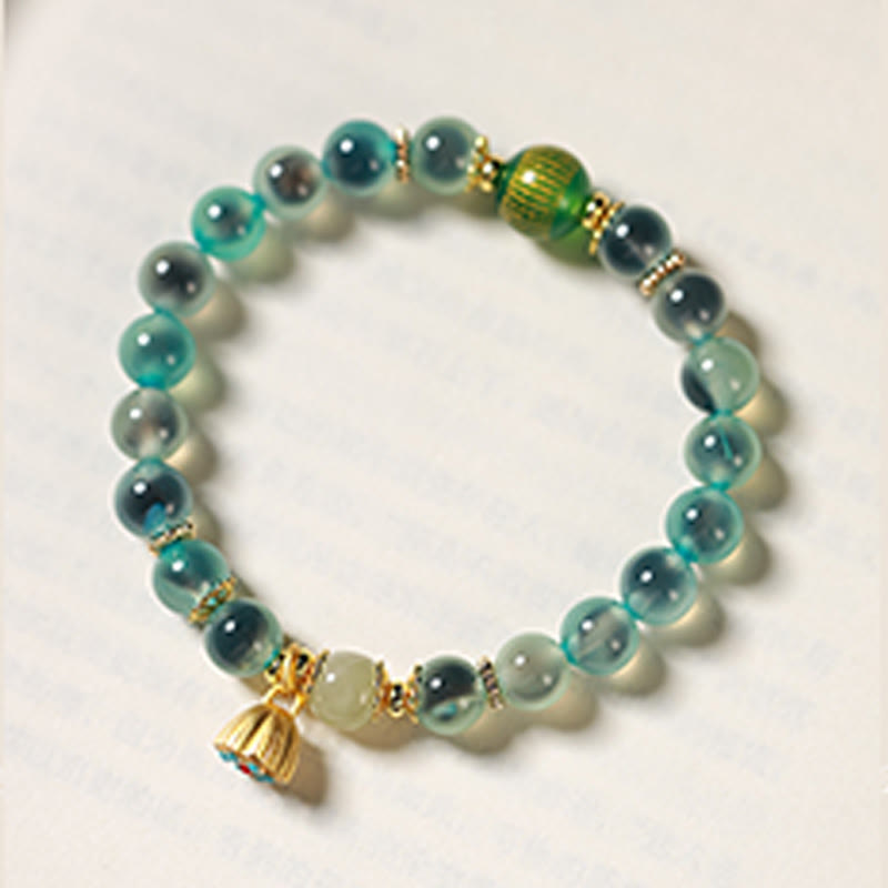 Buddha Stones Natural Colorful Candy Agate Golden Lotus Pod Healing Bracelet - image 2