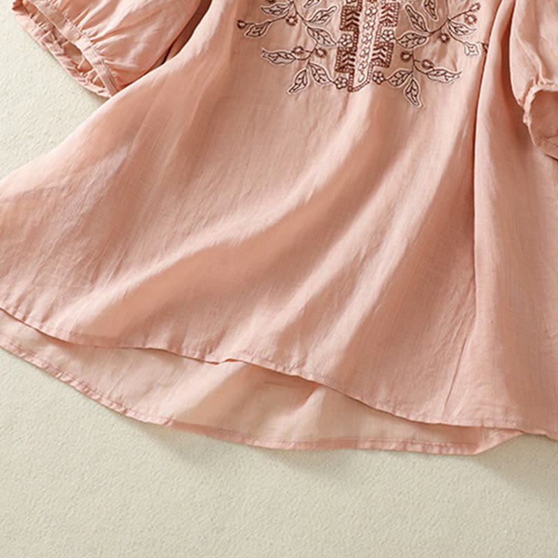 Buddha Stones Embroidered Lace Casual Women's Cotton Linen Half Sleeve T-shirt - image 26