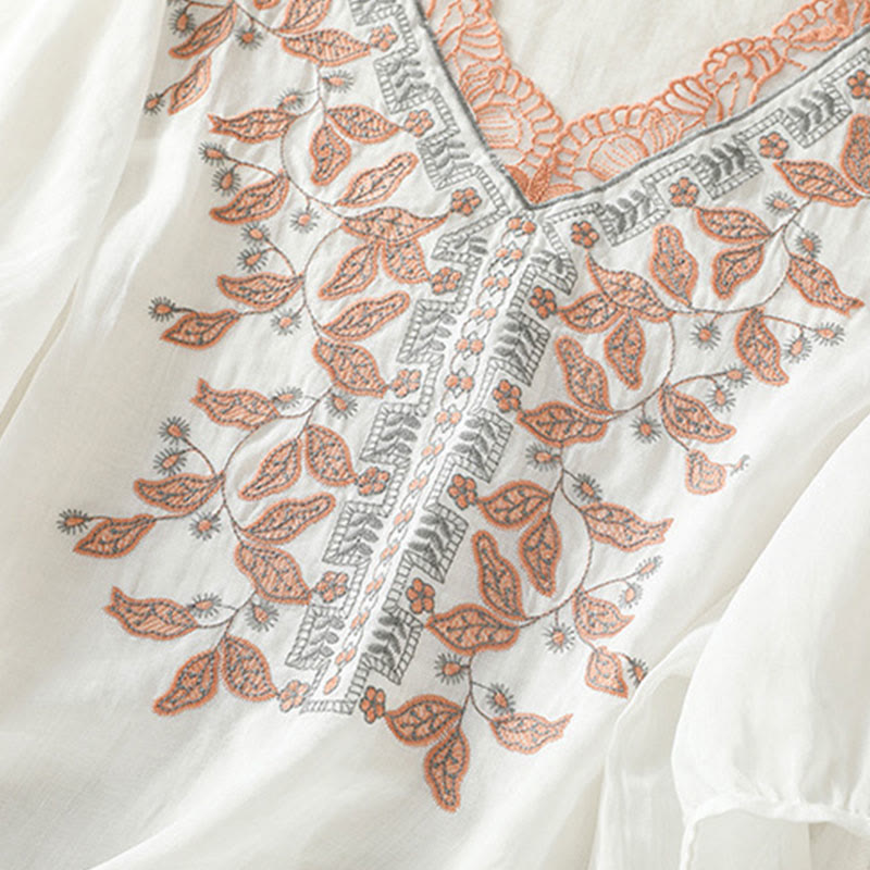 Buddha Stones Embroidered Lace Casual Women's Cotton Linen Half Sleeve T-shirt - image 35