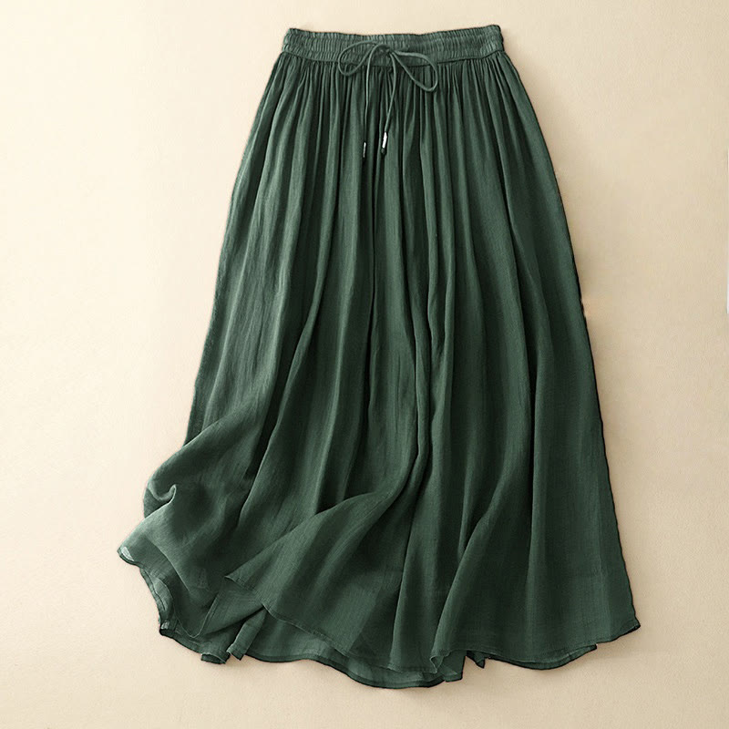 Buddha Stones Summer Solid Color Elastic Waist Drawstring Women's Skirt - Green - US8-10,UK/AU12-14,EU40-42 (2XL) - image 6