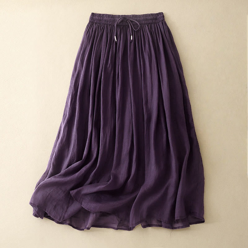 Buddha Stones Summer Solid Color Elastic Waist Drawstring Women's Skirt - DarkMagenta - US8-10,UK/AU12-14,EU40-42 (2XL) - image 10