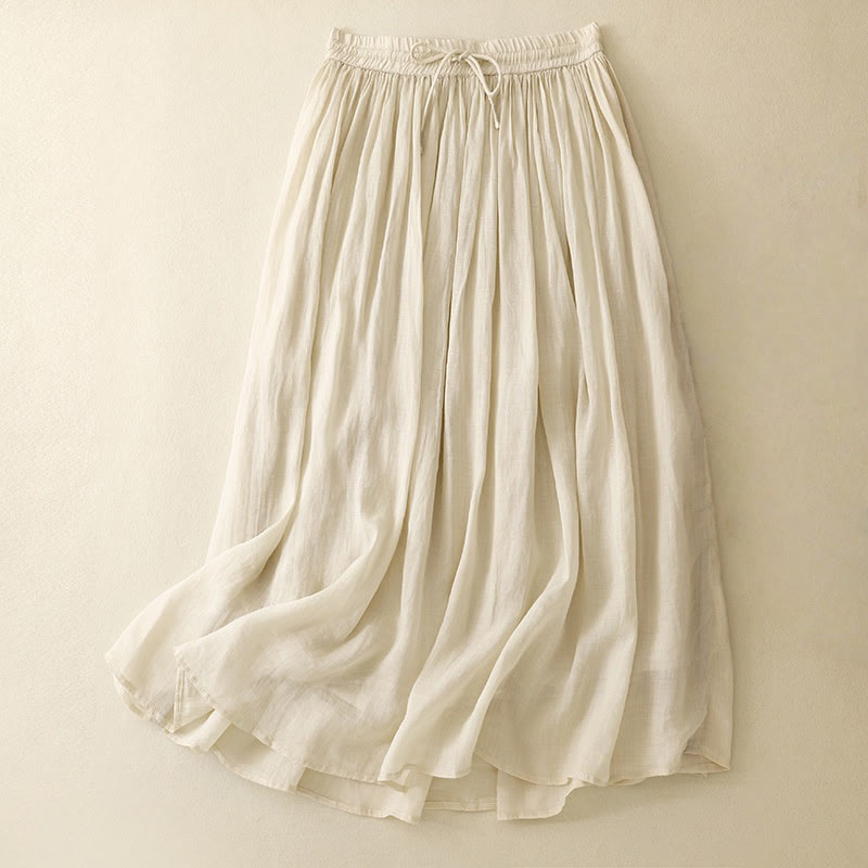 Buddha Stones Summer Solid Color Elastic Waist Drawstring Women's Skirt - Beige - US8-10,UK/AU12-14,EU40-42 (2XL) - image 21