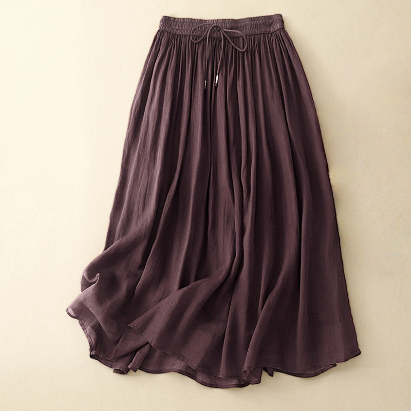 Buddha Stones Summer Solid Color Elastic Waist Drawstring Women's Skirt - SaddleBrown - US8-10,UK/AU12-14,EU40-42 (2XL) - image 17