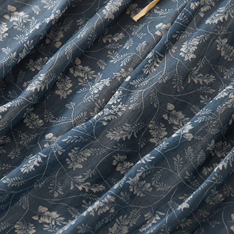 Buddha Stones Floral A-line Elastic Waist Cotton Linen Women's Skirt With Pockets - image 15