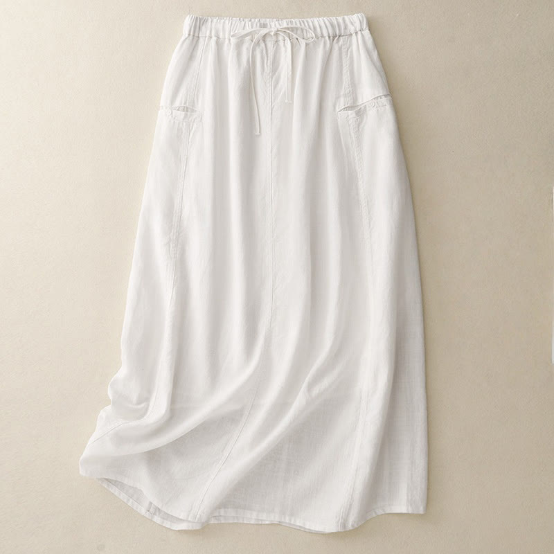 Buddha Stones Drawstring A-line Elastic Waist Women's Skirt - White - US8-10,UK/AU12-14,EU40-42 (2XL) - image 4