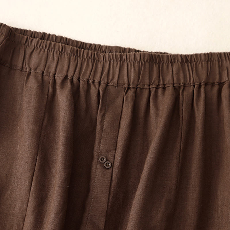 Buddha Stones A-line Buttons Slit Design Elastic Waist Cotton Women's Skirt With Pockets - image 2