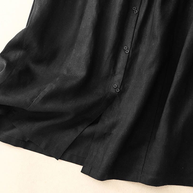 Buddha Stones A-line Buttons Slit Design Elastic Waist Cotton Women's Skirt With Pockets - image 9