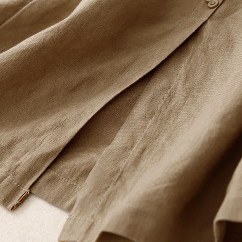 Buddha Stones A-line Buttons Slit Design Elastic Waist Cotton Women's Skirt With Pockets - image 23