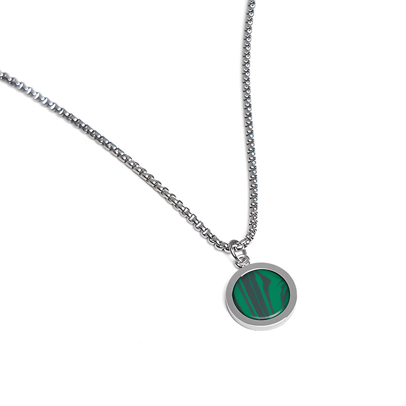 Buddha Stones Natural Stone Turquoise Tiger Eye Lazurite Malachite Titanium Steel Purification Necklace Pendant - Malachite - image 23