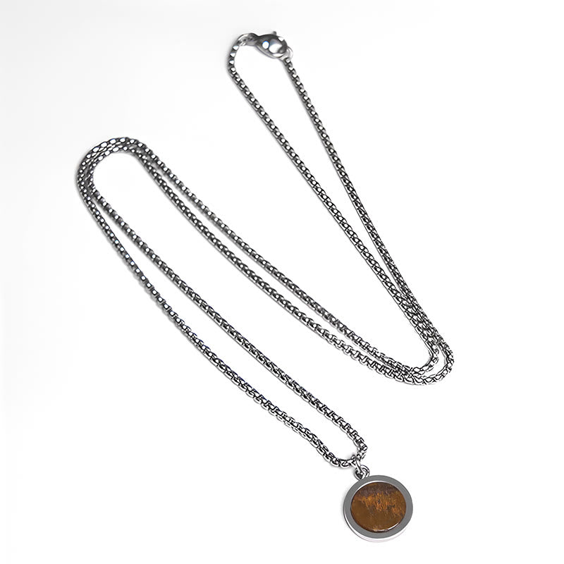 Buddha Stones Natural Stone Turquoise Tiger Eye Lazurite Malachite Titanium Steel Purification Necklace Pendant - image 3