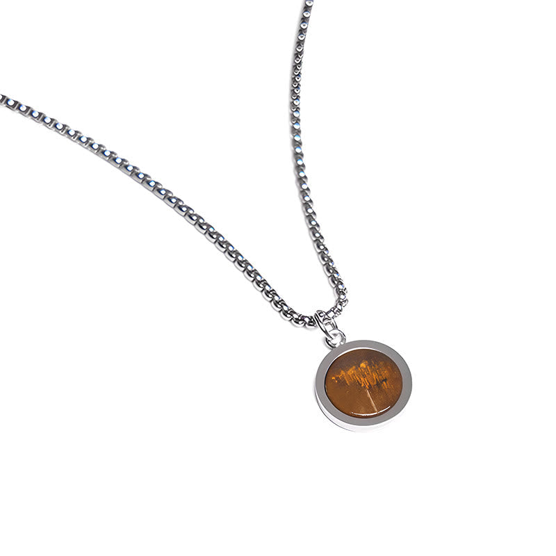 Buddha Stones Natural Stone Turquoise Tiger Eye Lazurite Malachite Titanium Steel Purification Necklace Pendant - image 2