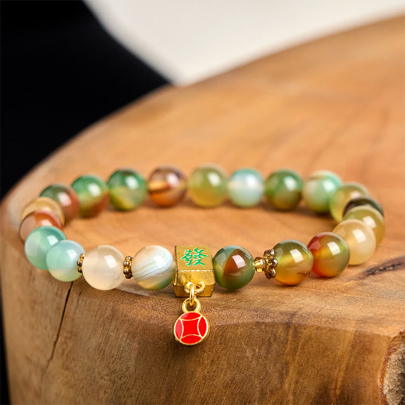 Foviel Natürliche Pfau Achat Münz Mut Armband