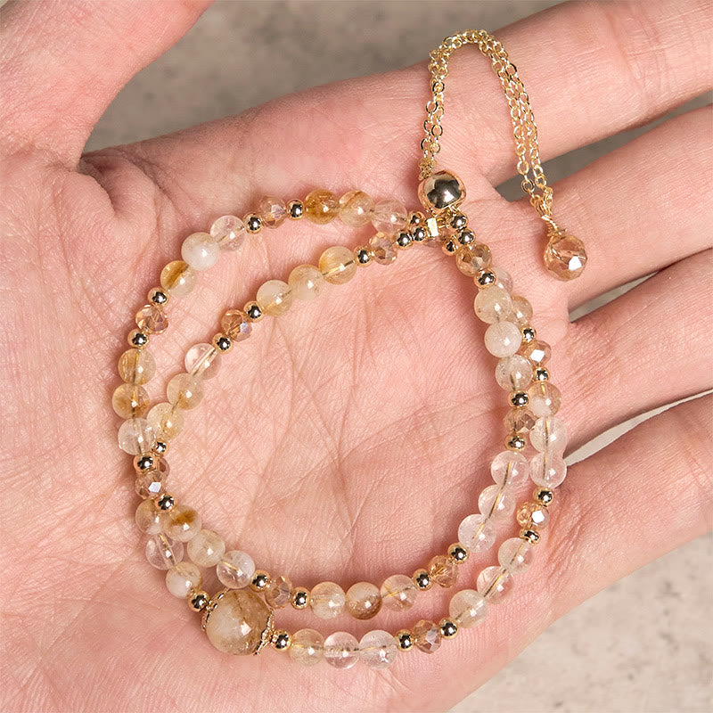Foviel Natürliche Citrin Rosa Kristall Perlen Vergnügen Kreativität Doppelschicht Armband
