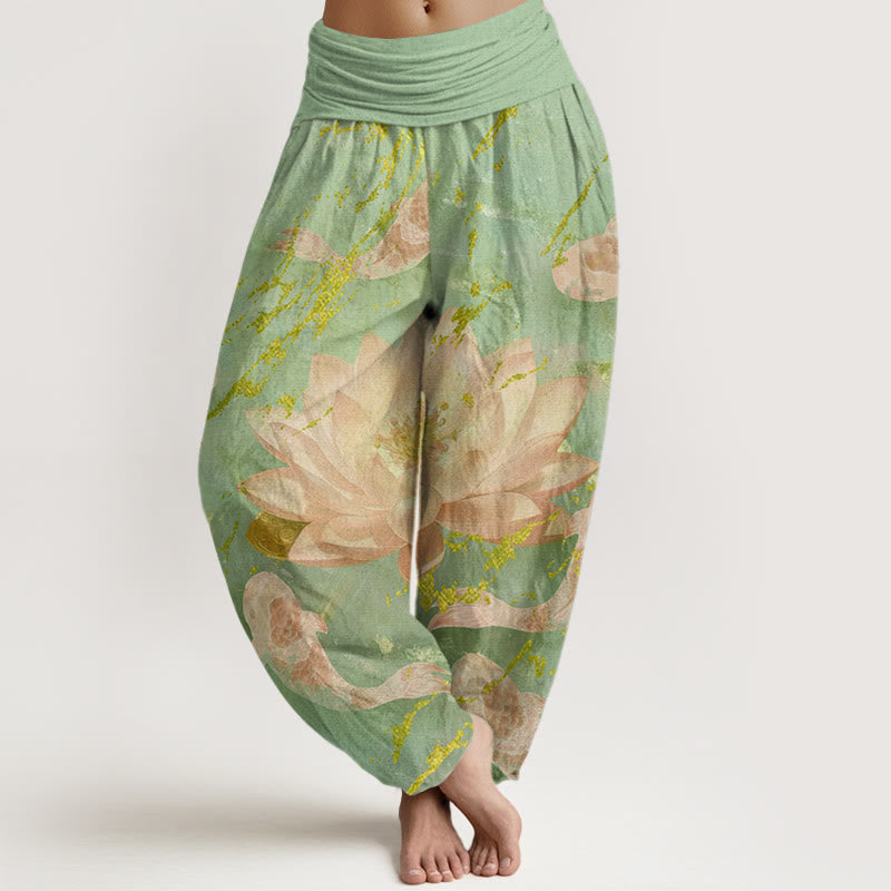 Buddha Stones Cotton Casual Lotus Flower Koi Fish Pattern Women's Harem Pants - LightGreen - US22,UK/AU26,EU54 (6XL) - image 4