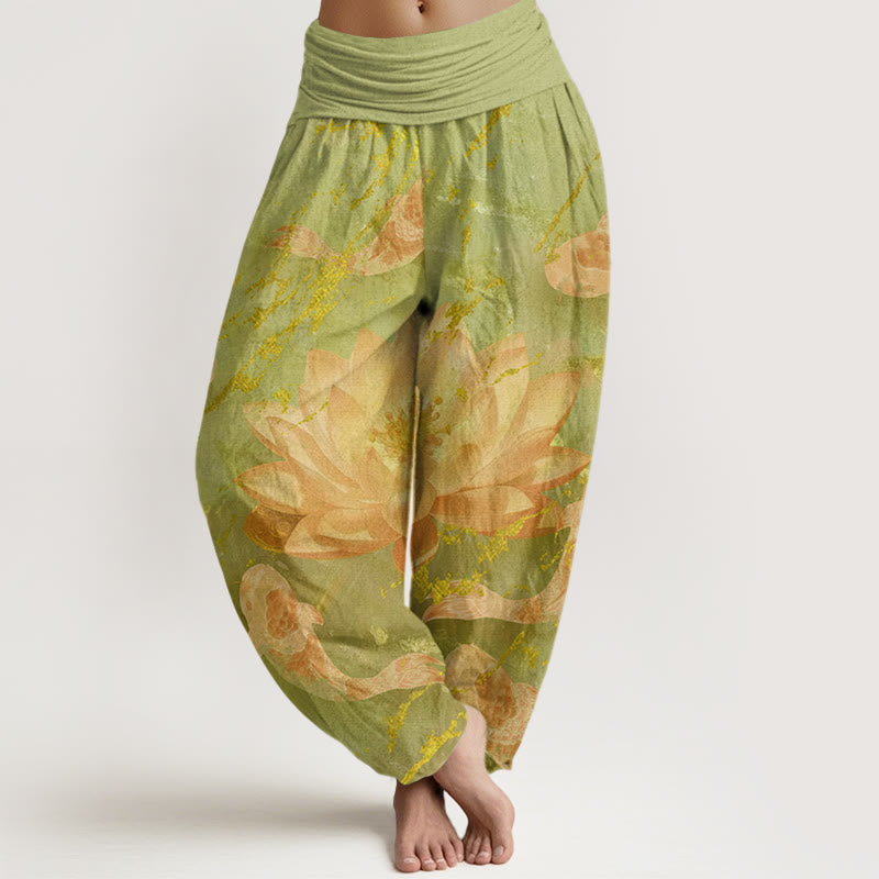 Buddha Stones Cotton Casual Lotus Flower Koi Fish Pattern Women's Harem Pants - GreenYellow - US22,UK/AU26,EU54 (6XL) - image 7