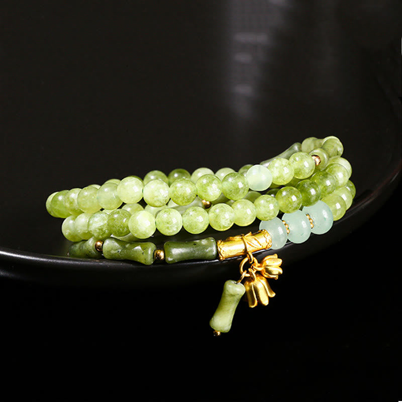 Foviel Retro Multilayer Lily of the Valley Bamboo Green Chalcedony Strength Bracelet