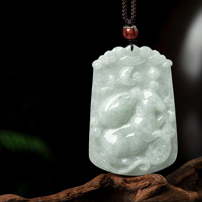 Foviel Natural Jade 12 Chinese Zodiac Abundance Amulet Pendant Necklace