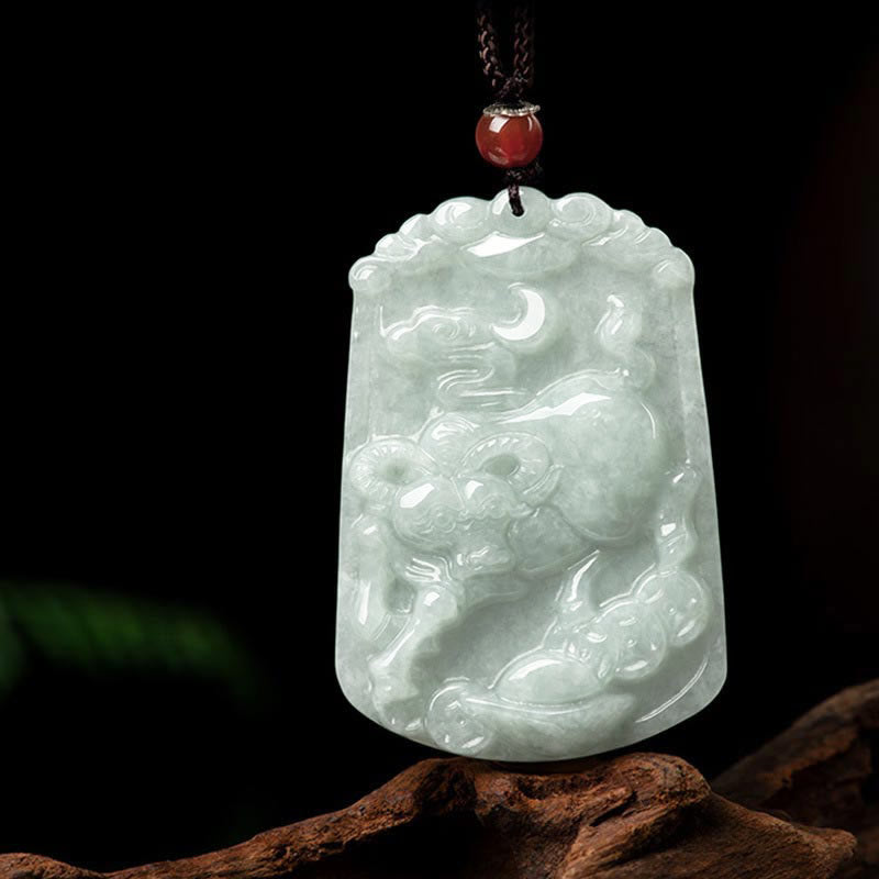 Foviel Natural Jade 12 Chinese Zodiac Abundance Amulet Pendant Necklace