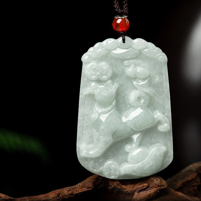 Foviel Natural Jade 12 Chinese Zodiac Abundance Amulet Pendant Necklace
