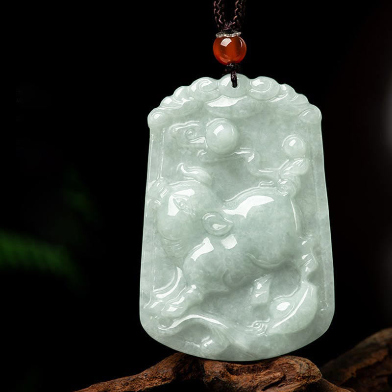 Foviel Natural Jade 12 Chinese Zodiac Abundance Amulet Pendant Necklace