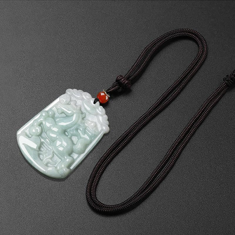 Foviel Natural Jade 12 Chinese Zodiac Abundance Amulet Pendant Necklace