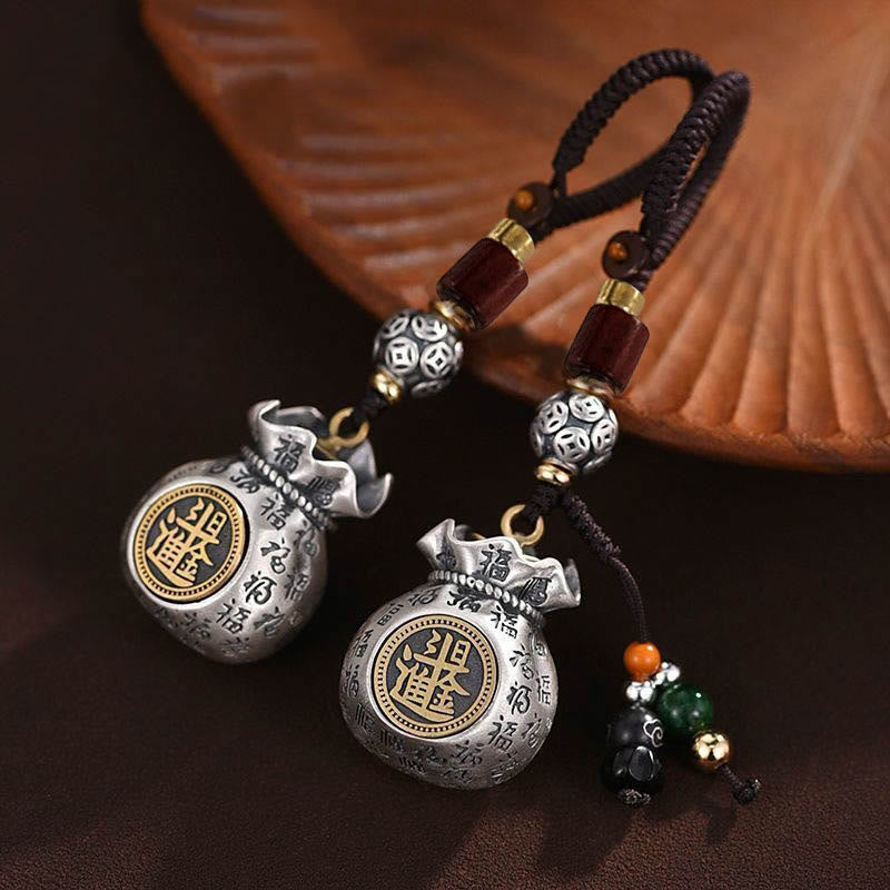 Foviel Fu Character Money Bag Making Money Every Day Fortune Key Chain