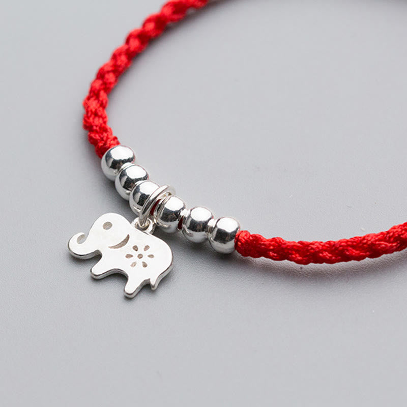 Buddha Stones 925 Sterling Silver Beads Snowflake Elephant Red String Luck Bracelet - image 4