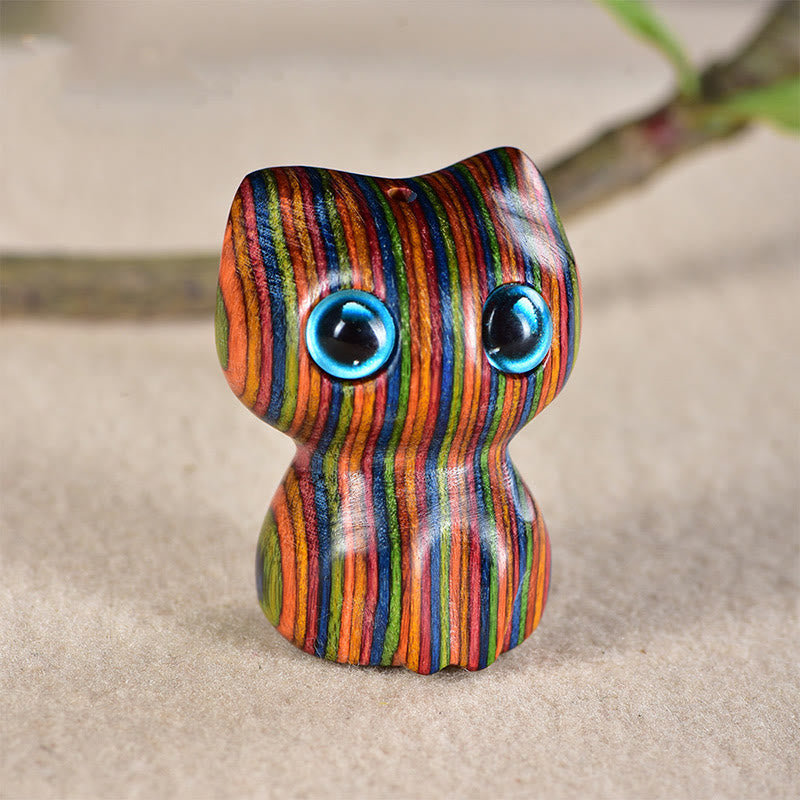 Buddha Stones Ebony Wood Small Leaf Red Sandalwood Cute Cat Animals Calm Decoration - Rainbow Eucalyptus (33*24*21mm) - image 15