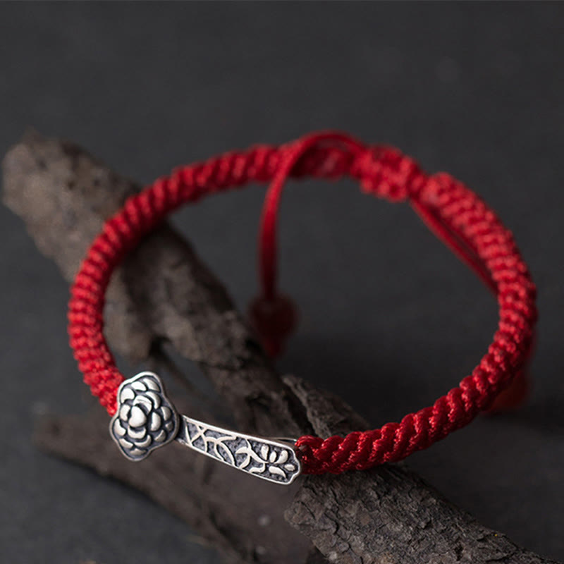 Buddha Stones Retro 925 Sterling Silver Ruyi As One Wishes Red String Braided Luck Bracelet - image 5