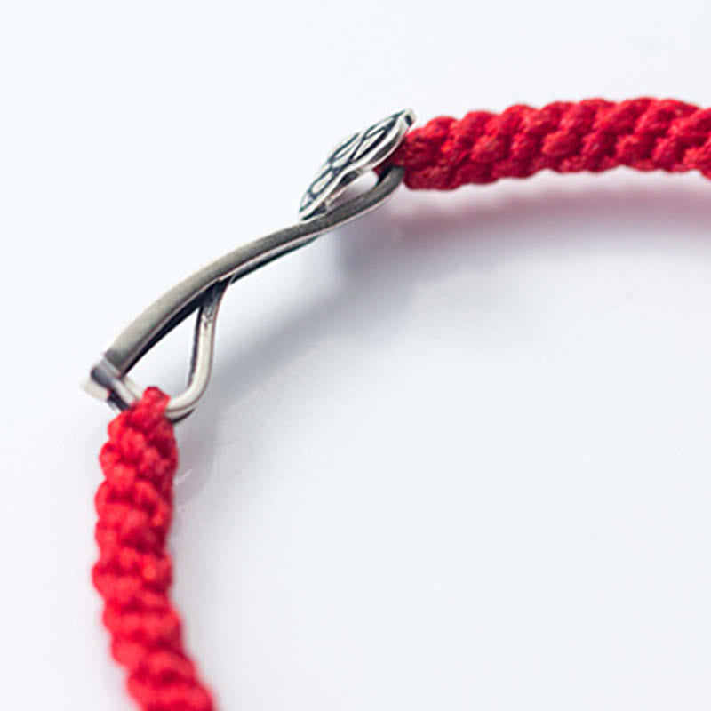 Buddha Stones Retro 925 Sterling Silver Ruyi As One Wishes Red String Braided Luck Bracelet - image 10