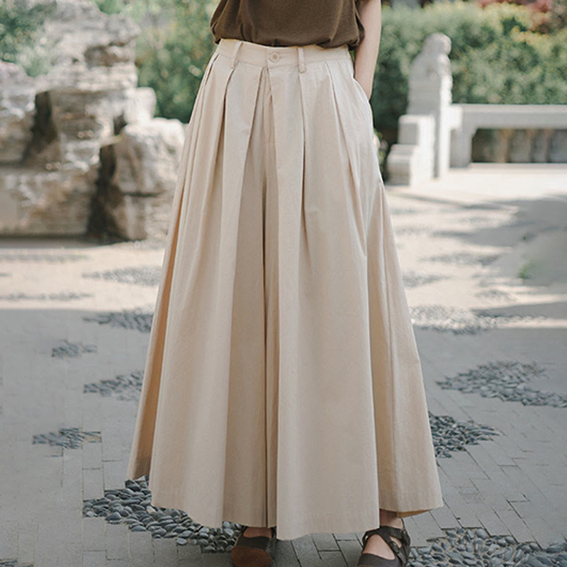 Buddha Stones Casual Plain Loose Cotton Women's Wide Leg Pants With Pockets - Wheat - US12,UK/AU16,EU44 (2XL) - image 0