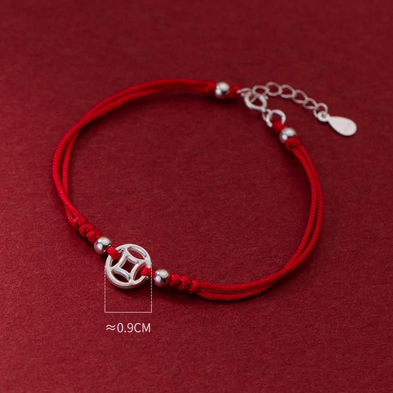 Buddha Stones 925 Sterling Silver Hollow Copper Coin Luck String Bracelet - image 9