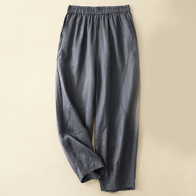Buddha Stones Casual Plain Cropped Pants Women's Linen Harem Pants With Pockets - SteelBlue - US8-10,UK/AU12-14,EU40-42 (2XL) - image 0