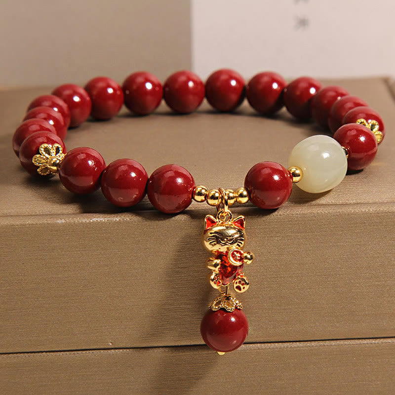 Buddha Stones "Wishing You Good Fortune and Joy" Cat Cinnabar Bracelet Includes Gift Message Card - image 4
