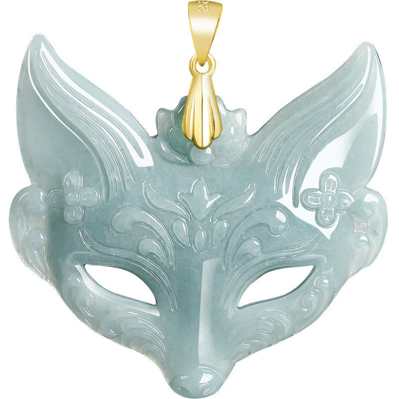 Buddha Stones Fox Mask Jade Titanium Steel Necklace Luck Pendant - image 12