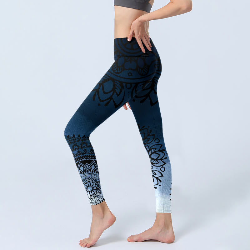 Buddha Stones Circular Mandala Flower Print Gym Leggings Women's Yoga Pants - image 3