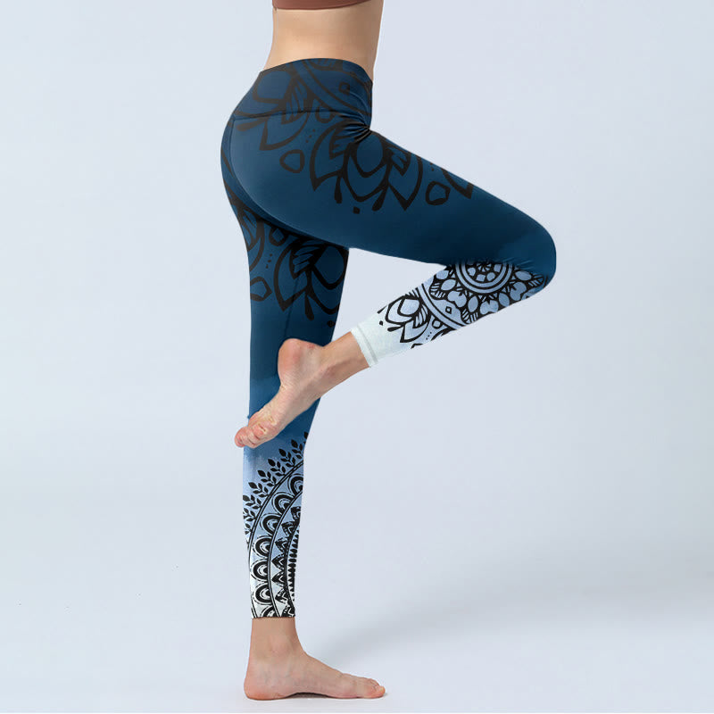 Buddha Stones Circular Mandala Flower Print Gym Leggings Women's Yoga Pants - image 4