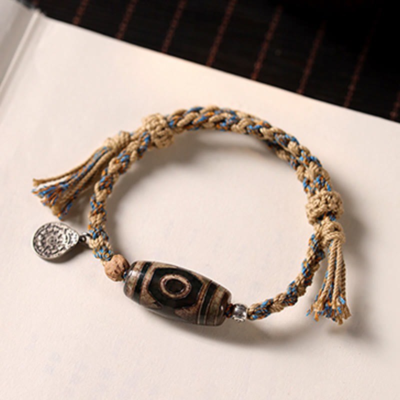 Buddha Stones Handmade Tibetan Dzi Bead Wealth Protection Braided String Bracelet - image 2