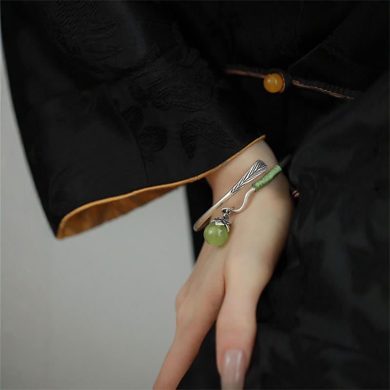 Buddha Stones Copper Alloy Green Bead Charm Luck Cuff Bracelet Bangle - image 14
